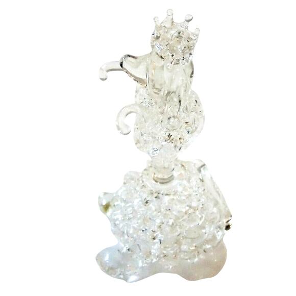 Spun Glass Poodle Dog Figurine Hand Blown Dachshund Art 3" Sit Up Princess Crown - Picture 1 of 5